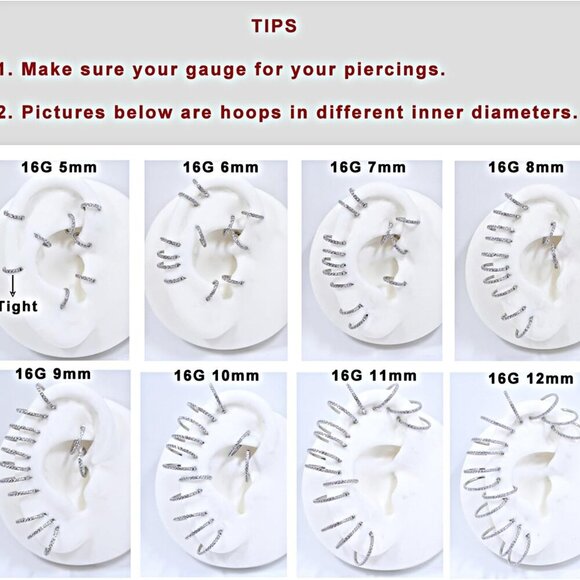 Elegant 316L Surgical Steel Nose & Cartilage Hoops with Clear CZ Stones - Picture 5 of 6